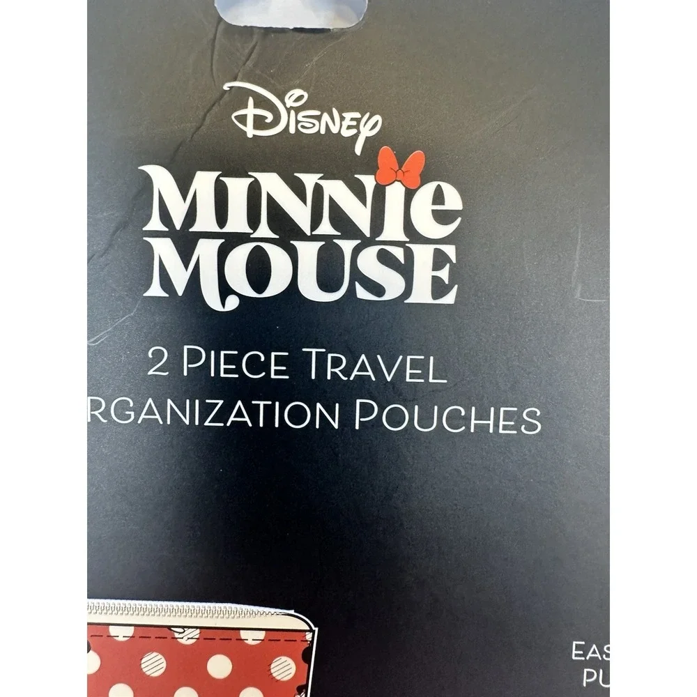 Disney Minnie Mouse 2 Pc Travel Pouch Set Red Polka Dot Cosmetic Bag